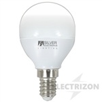 LÁMPARA LED ESFÉRICA 4,5W. LUZ BLANCA 6000K E-14 SILVER